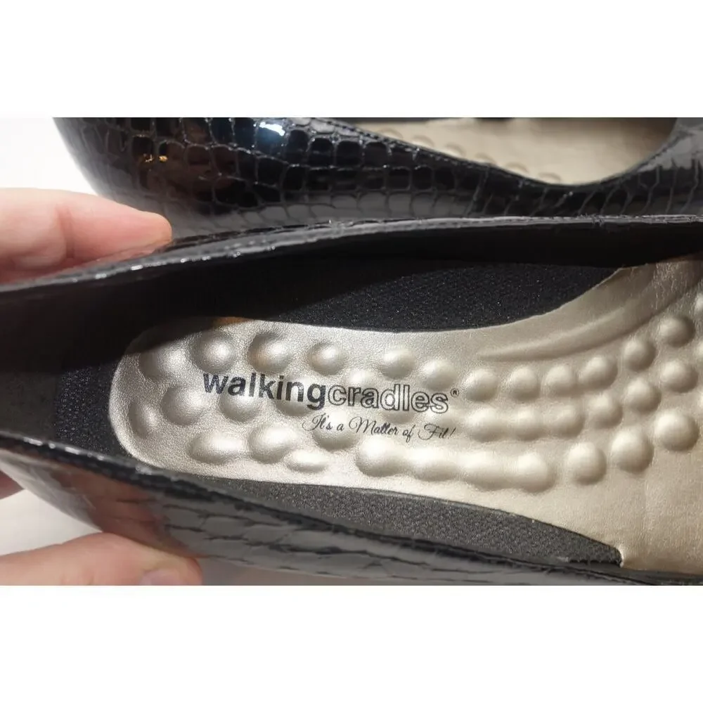 NEW Walking Cradles Heidi Pumps Shoes Black Small Patent Gator Women's 10.5